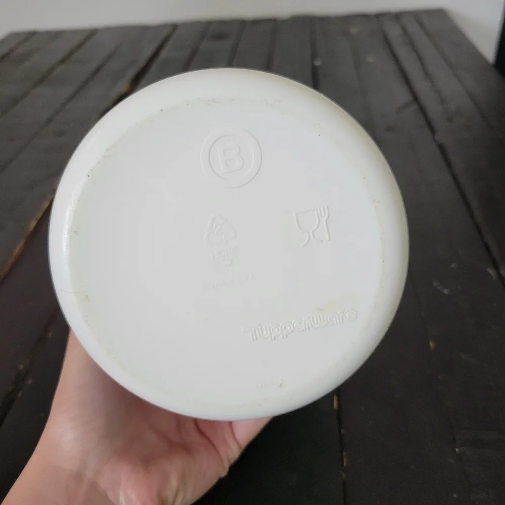 Tupperware Vintage White Plastic Canister Jar Green Lid Pink Tulips Flowers